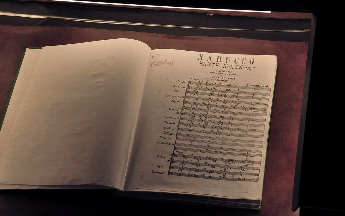 Open page of a printed musical score photographed close up